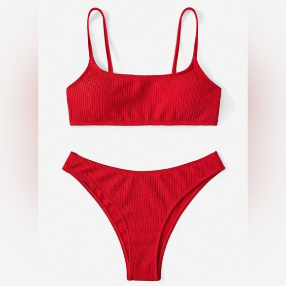 Shein Basics Ribbed Bikini Set Wireless Bra Top & Hipster Bikini Bottom Sz XS - Picture 1 of 9